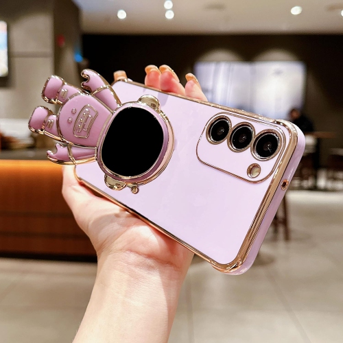 Compatible avec l'étui Cute Cartoon Astronaut Hidden Stand de S23 6,1 po pour femmes Luxury Plating de Samsung