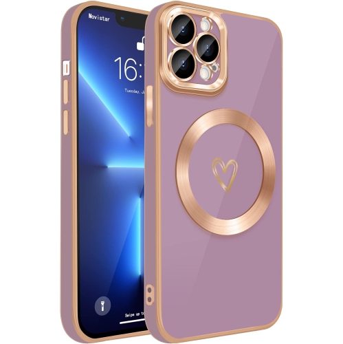 Compatible avec l'étui magnétique 12 Pro Max de iPhone avec l'adorable objectif plein format à placage coeur Love