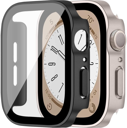 Paquet de 2 étuis pour Apple Watch se/6/5/4 44&nbsp;mm, cadre de protection électroplaqué avec protecteur d'écran HD en verre trempé