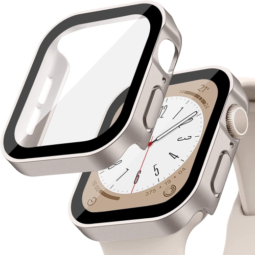 Paquet de 2 étuis pour Apple Watch se/6/5/4 44&nbsp;mm, cadre de protection électroplaqué avec protecteur d'écran HD en verre trempé