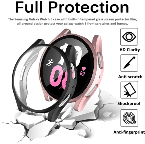 [2 Pack] Compatible Samsung Galaxy Watch 5 Case 44mm with Screen Protector, Ultra-Thin Soft TPU Plated Bumper