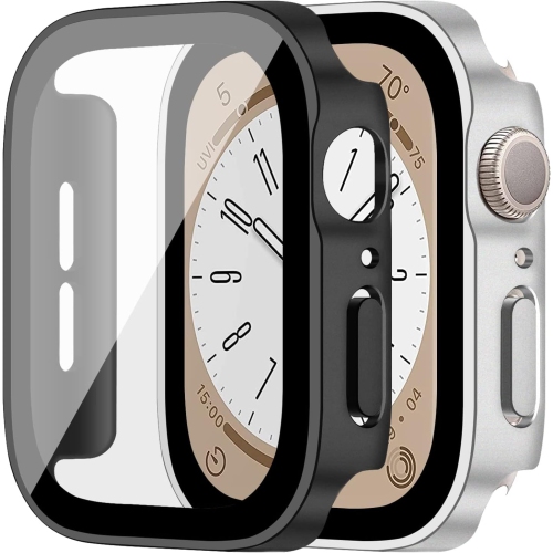 Paquet de 2 étuis pour Apple Watch 8 41&nbsp;mm/7 41&nbsp;mm, cadre de protection électroplaqué avec protecteur d'écran HD en verre trempé