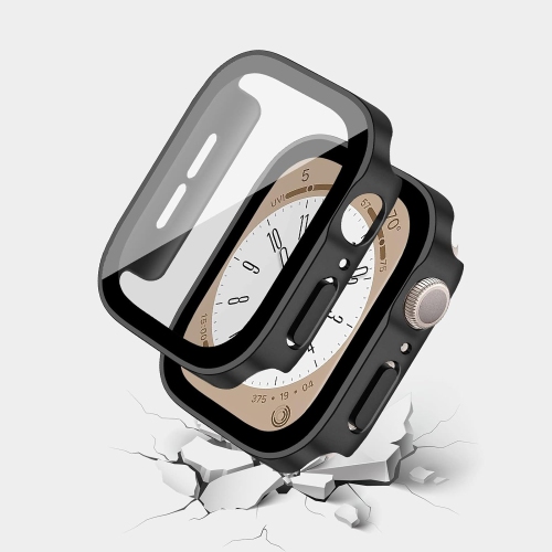 Paquet de 2 étuis pour Apple Watch 8 41&nbsp;mm/7 41&nbsp;mm, cadre de protection électroplaqué avec protecteur d'écran HD en verre trempé
