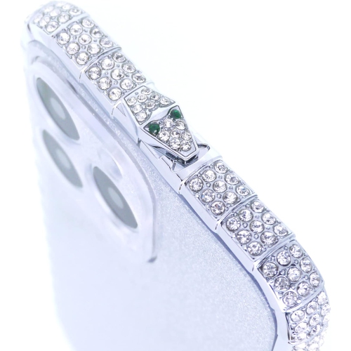 iPhone 13 Pro Diamond Bumper Case for Women, Sparkly Rhinestone Snake Design Metal Bumper, Glitter Black Panel