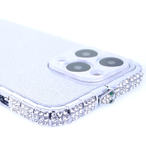 iPhone 13 Pro Diamond Bumper Case for Women, Sparkly Rhinestone Snake Design Metal Bumper, Glitter Black Panel