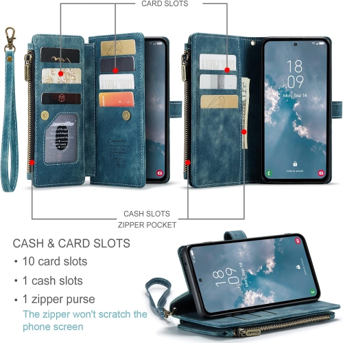Wallet Case for Samsung Galaxy A14 5G, Premium Handmade PU Leather Phone Case Card Slots Magnetic Closure Zipper