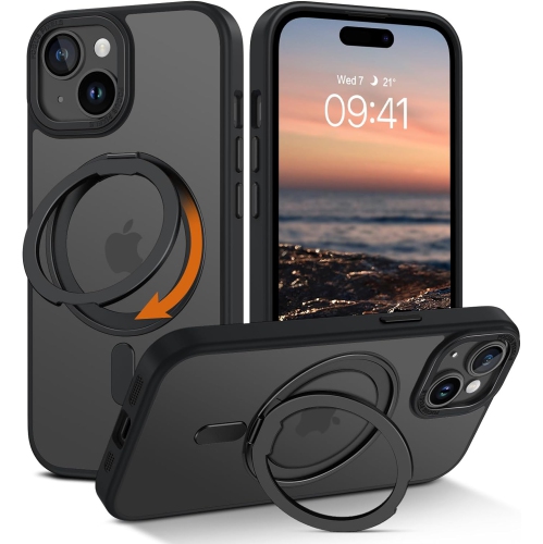 Magnetic Case for iPhone 15 with 360 Degree Rotatable Invisible Ring, iPhone 15 Case with Stand Magnetic Ring