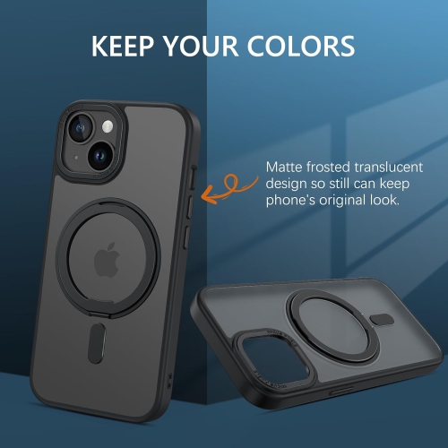Magnetic Case for iPhone 15 with 360 Degree Rotatable Invisible Ring, iPhone 15 Case with Stand Magnetic Ring