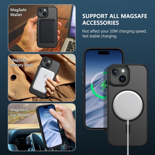 Magnetic Case for iPhone 15 with 360 Degree Rotatable Invisible Ring, iPhone 15 Case with Stand Magnetic Ring