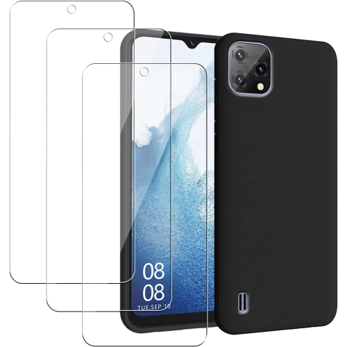 Case for Blackview A55 with 3 Tempered Glass Screen Protector, Flexible TPU Shockproof Protective Phone Case