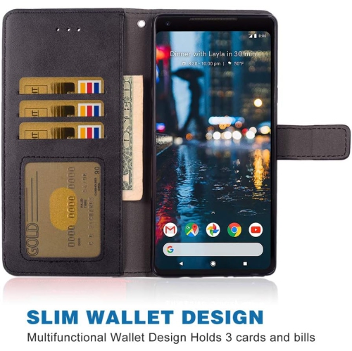 Compatible with Google Pixel 2XL Wallet Case Leather Wrist Strap Lanyard Cover Holder Folio Purse Slot