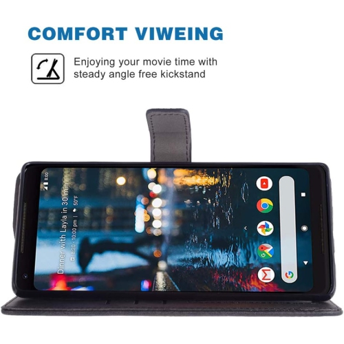 Compatible with Google Pixel 2XL Wallet Case Leather Wrist Strap Lanyard Cover Holder Folio Purse Slot