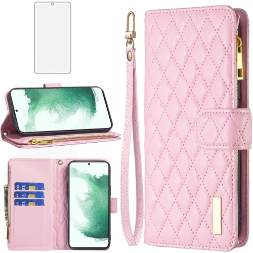 Phone Case for Samsung Galaxy S22 5G Wallet Cover with Tempered Glass Screen Protector and Leather Flip Credit