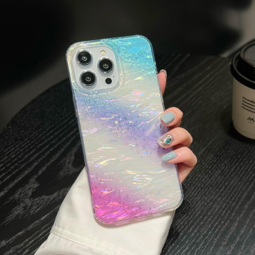 Shiny Rainbow Shell Pattern 13 pro max Case for Women - Glitter Powder Plastic Case Compatible with iPhone 13