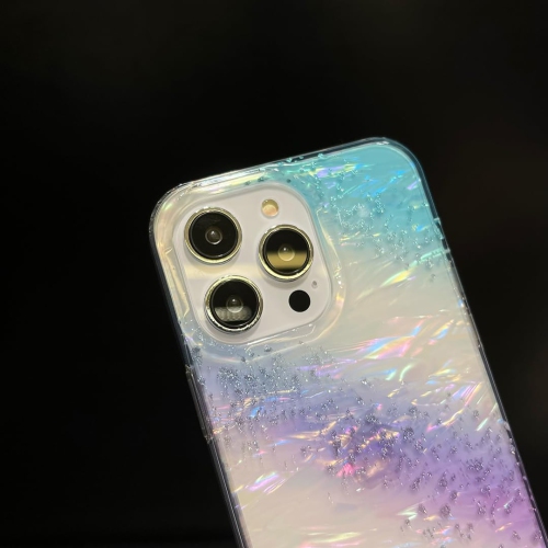 Shiny Rainbow Shell Pattern 13 pro max Case for Women - Glitter Powder Plastic Case Compatible with iPhone 13