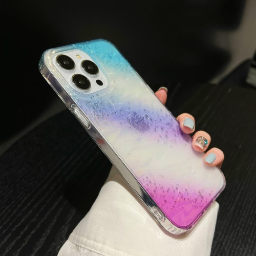 Shiny Rainbow Shell Pattern 13 pro max Case for Women - Glitter Powder Plastic Case Compatible with iPhone 13