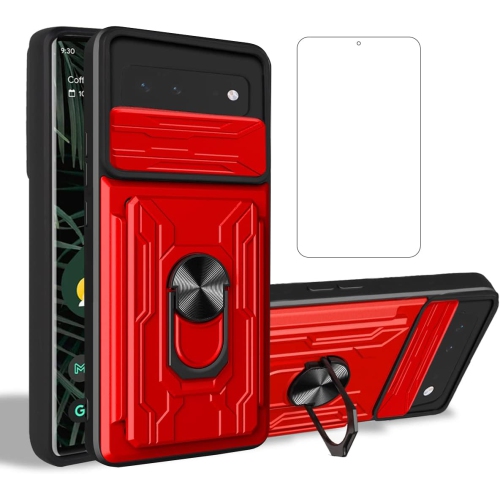 UNKNOWN  Pixel 6 Case, Designed for Google Pixel6 Google6 Phone Cases With Screen Protector Detachable Card Holder Slot Ring