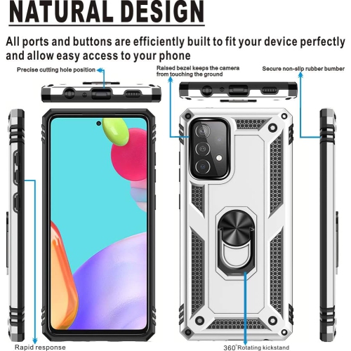 Étui pour téléphone A52 5G de Samsung, avec protecteur d'écran HD, anneau en métal rotatif à 360 degrés, absorption des chocs mince