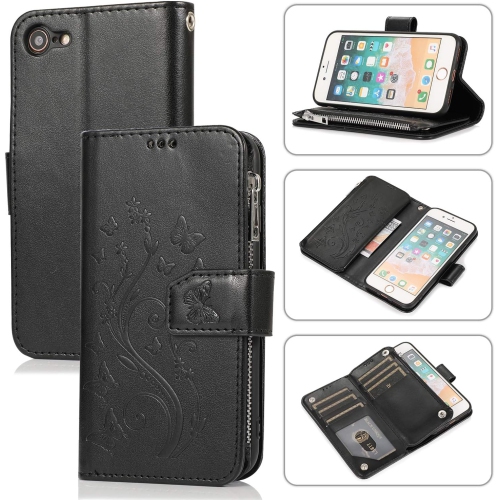 Wallet Case for iPhone SE 2022 5G/iPhone 7/iPhone 8/iPhone SE 2020, Premium PU Leather Magnetic Flower Zipper