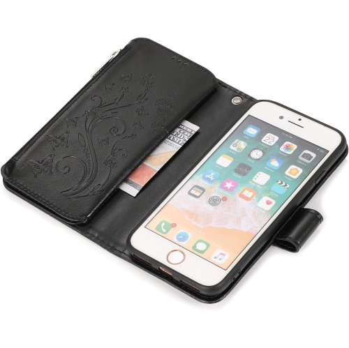 Wallet Case for iPhone SE 2022 5G/iPhone 7/iPhone 8/iPhone SE 2020, Premium PU Leather Magnetic Flower Zipper