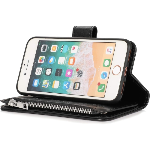 Wallet Case for iPhone SE 2022 5G/iPhone 7/iPhone 8/iPhone SE 2020, Premium PU Leather Magnetic Flower Zipper