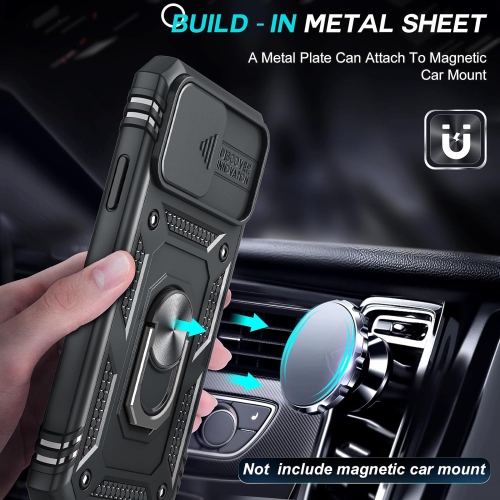 for iPhone Xs Case: iPhone X Case with Slide Camera Cover + [2 Packs] Tempered Glass Screen Protector, Ring Holder