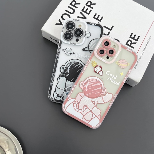 for iPhone 11 Cute Clear Case, Cool Cartoon Astronaut Space Planet Moon Design Stylish Soft TPU Bumper
