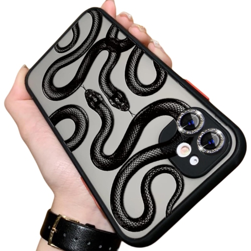 Étui iPhone 11 avec protecteur d'objectif Bling Curuxy noir/3D motifs serpent mince