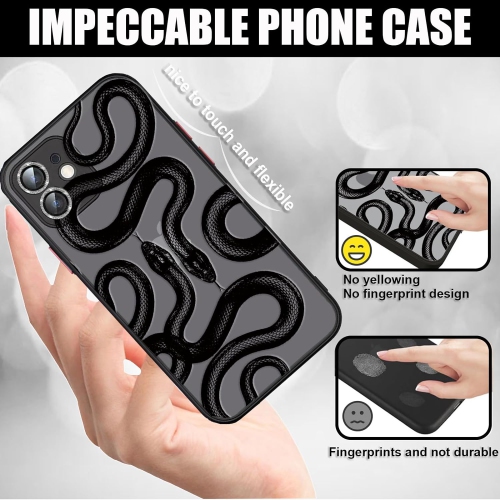 Étui iPhone 11 avec protecteur d'objectif Bling Curuxy noir/3D motifs serpent mince