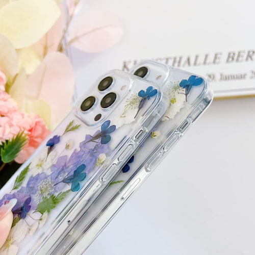 Compatible iPhone 12 Pro Max Case Dried Pressed Flowers Clear Women Girls Flexible TPU Real Floral Flower