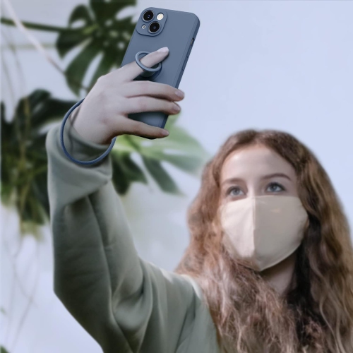 Étui en silicone pour iPhone 14 plus avec protecteur d'écran [support à anneau] [dragonne] [microfibre