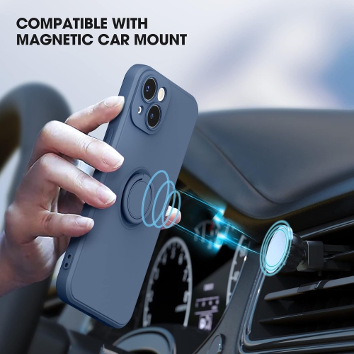 Étui en silicone pour iPhone 14 plus avec protecteur d'écran [support à anneau] [dragonne] [microfibre