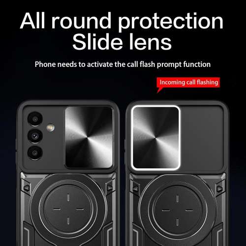 Armor Case for Samsung Galaxy A14 4G 6.6", Lens Sliding Phone Cover with Magnetic Coil Bracket for Samsung