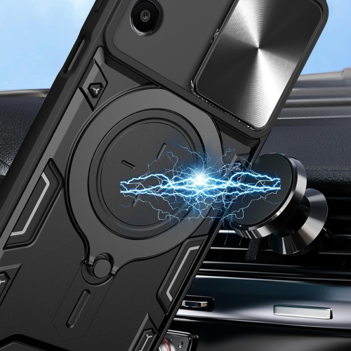 Armor Case for Samsung Galaxy A14 4G 6.6", Lens Sliding Phone Cover with Magnetic Coil Bracket for Samsung