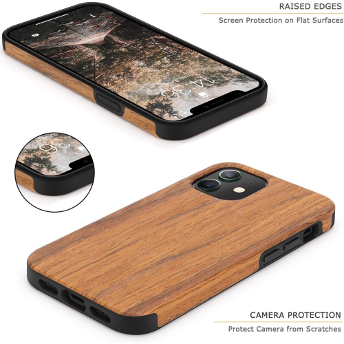 Compatible avec les mini étuis à prise facile 12 de iPhone avec étui hybride mince au fini grain de bois