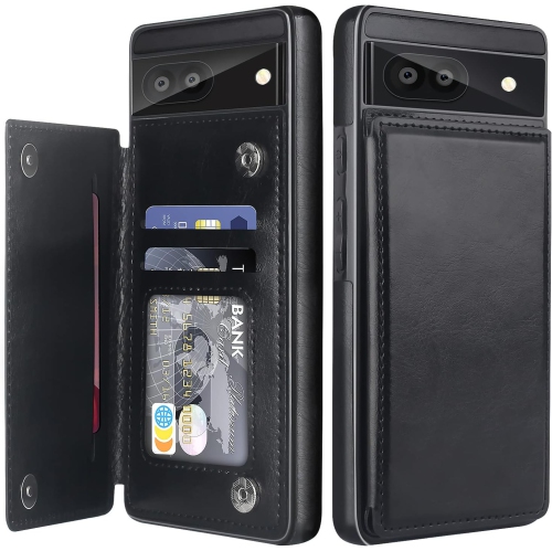 Étui-portefeuille en cuir pour Pixel 6&nbsp;A de Google avec porte-carte, béquille rabat avec fentes pour cartes double fermoir magnétique