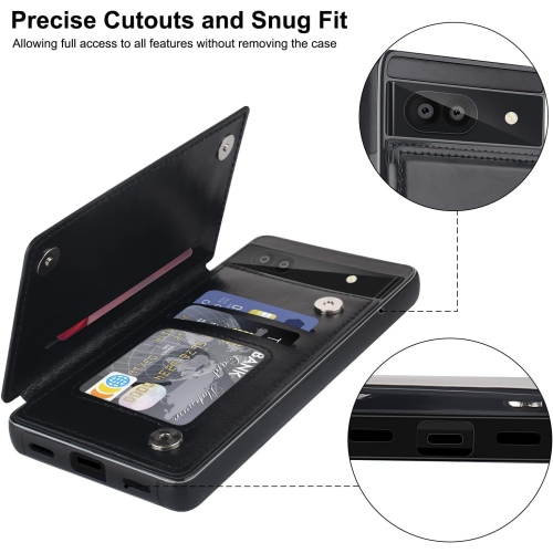 Étui-portefeuille en cuir pour Pixel 6&nbsp;A de Google avec porte-carte, béquille rabat avec fentes pour cartes double fermoir magnétique