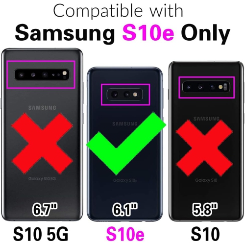 Étui de téléphone pour Galaxy S10e de Samsung avec protecteur d'écran et support à fentes pour cartes de téléphone cellulaire