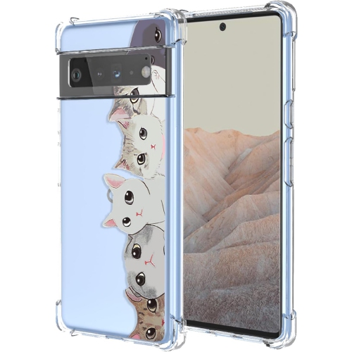 Pour étui Pixel 6, étui pour Google 6, transparent, adorable motif de chat Cartoon Animal Design, coque antichoc en TPUR souple
