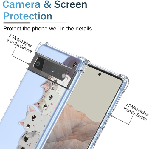 Pour étui Pixel 6, étui pour Google 6, transparent, adorable motif de chat Cartoon Animal Design, coque antichoc en TPUR souple