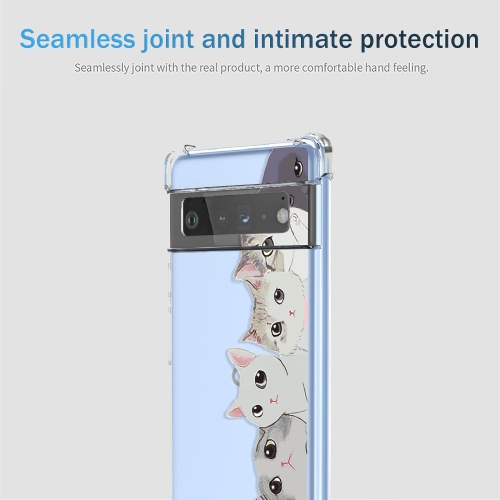 Pour étui Pixel 6, étui pour Google 6, transparent, adorable motif de chat Cartoon Animal Design, coque antichoc en TPUR souple