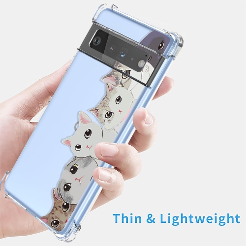 Pour étui Pixel 6, étui pour Google 6, transparent, adorable motif de chat Cartoon Animal Design, coque antichoc en TPUR souple