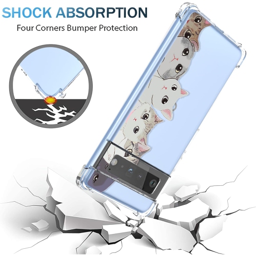 Pour étui Pixel 6, étui pour Google 6, transparent, adorable motif de chat Cartoon Animal Design, coque antichoc en TPUR souple