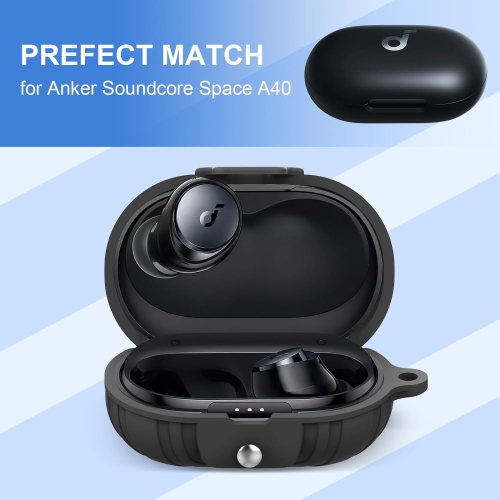 [Lock Buckle] Case Cover Compatible with Anker Soundcore Space A40, Soft Silicone Case for Soundcore Space A40,