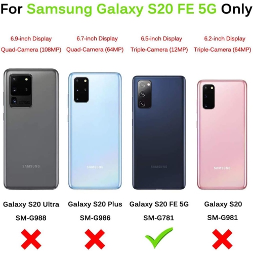 Étui de téléphone pour Galaxy S20 FE 5G/S20 Fan Edition de Samsung avec protecteur d'écran en verre trempé porte-carte