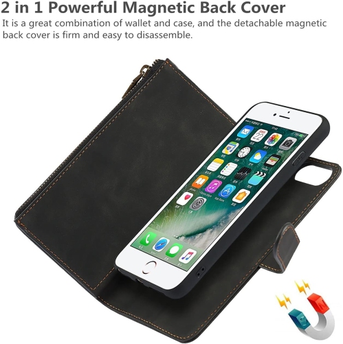 iPhone 8 Plus/7 Plus/6 Plus/6s Plus Wallet Case with Card Holder, 2 in 1 PU Leather Case with Magnetic Clasp