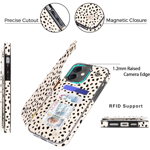 Compatible avec l'étui-portefeuille de 5,4 po pour iPhone 12 Mini avec fentes pour cartes; Étui folio en polyuréthane avec béquille pour rabat