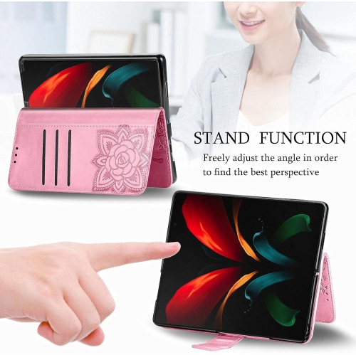 Wallet Case for Samsung Galaxy Z Fold 4 5G, 3D Butterfly Flower PU Leather with Credit Card Slots Holder