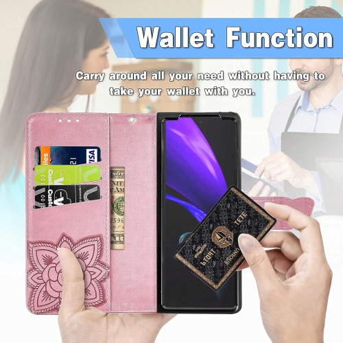 Wallet Case for Samsung Galaxy Z Fold 4 5G, 3D Butterfly Flower PU Leather with Credit Card Slots Holder