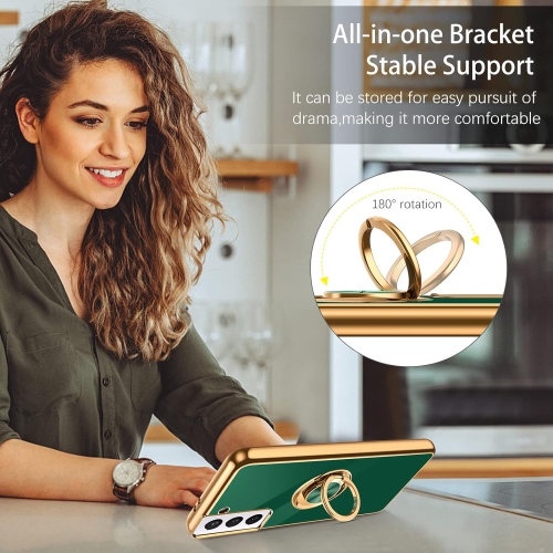 Samsung S21 Case 5G,Slim Soft Silicone Cover with 360 Degree Rotation Magnetic Car Finger Ring Holder Kickstand